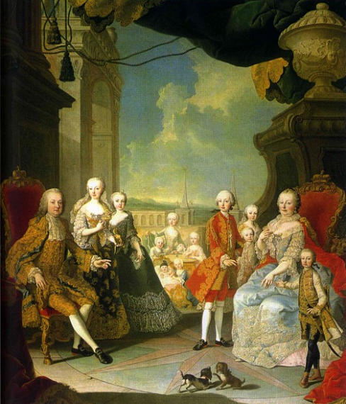 Mariage de François III Étienne et Marie-Thérèse Walburge Amélie Christine de Habsbourg et leur famille en 1754 - par Martin van Meytens